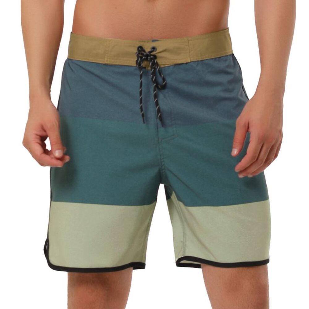 Striped Beach Shorts Color Block Swimming Drawstring Board Surfing Shorts Grey